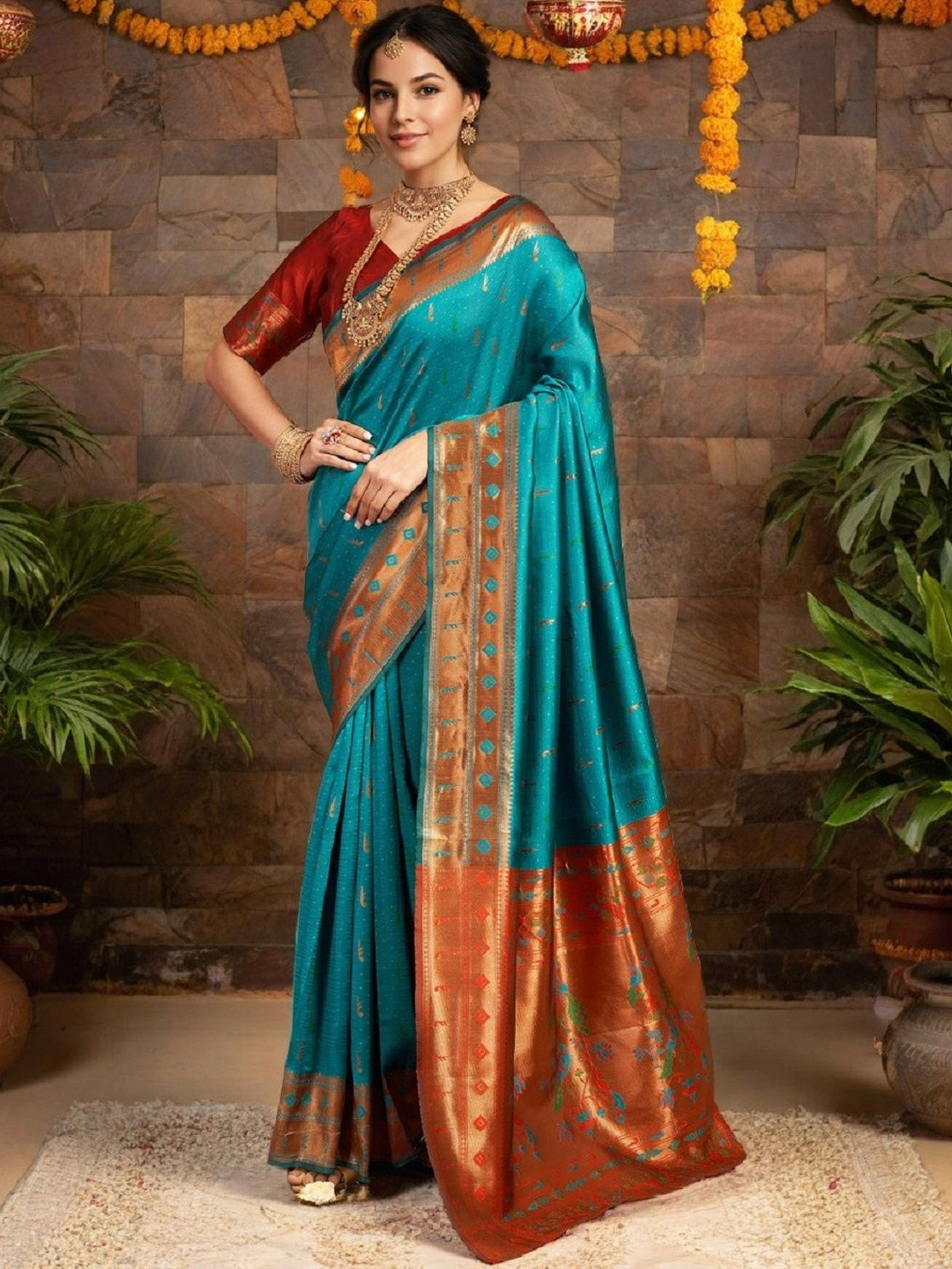 Suha Women Blue Elegant Art Silk with Intricate Woven Design Saree