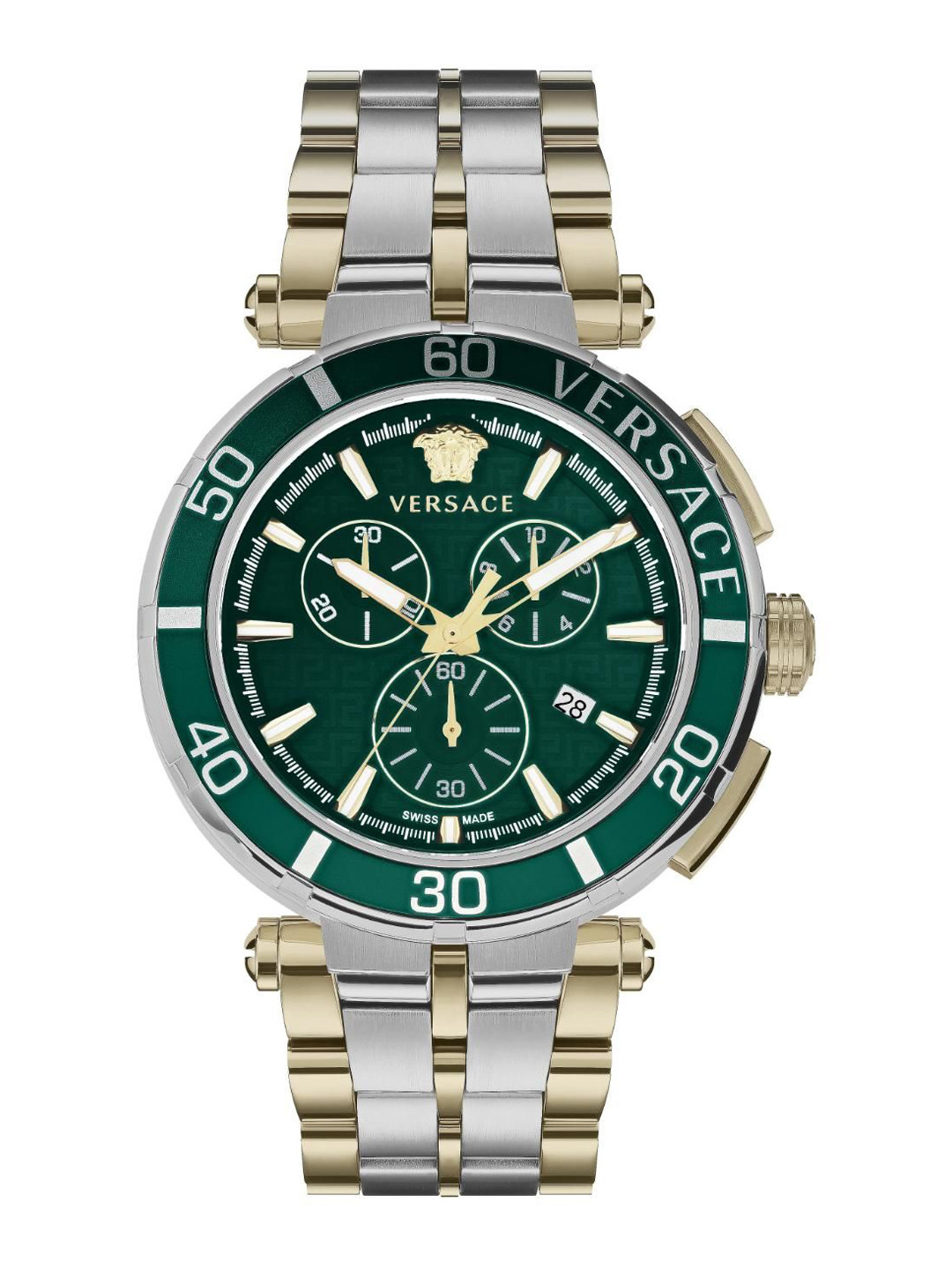 Versace Men Brass Round Dial & Stainless Steel Straps Analogue Watch VE3L00422