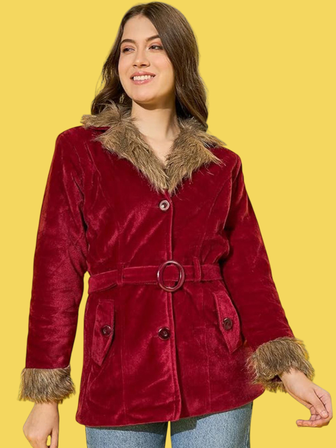 ORIEX THE ORIGINAL FASHION Women Spread Collar Fur Parka Coats