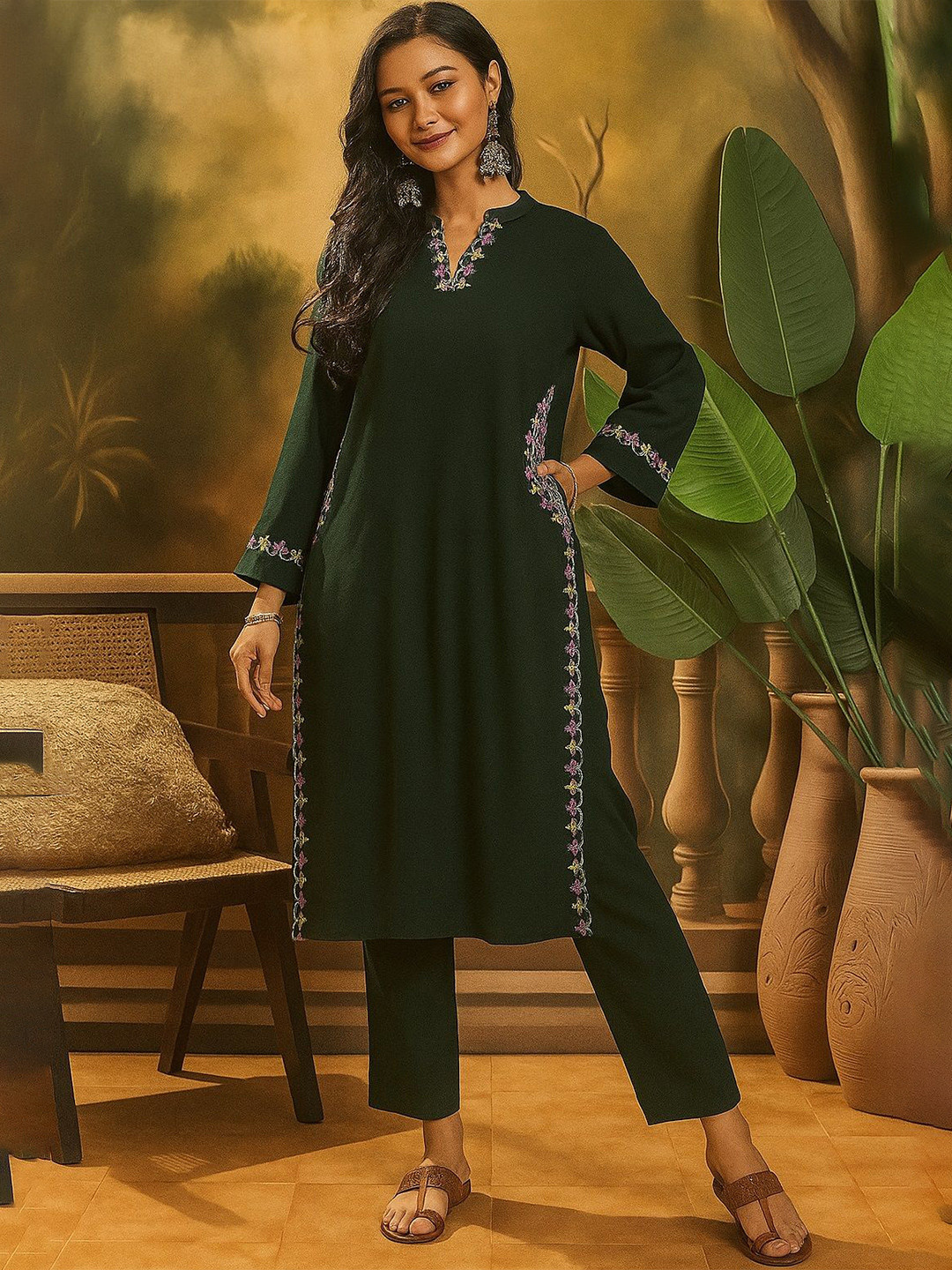 Ramyka Embroidered Pure Cotton Notch Neck With Tunic And Pyjamas
