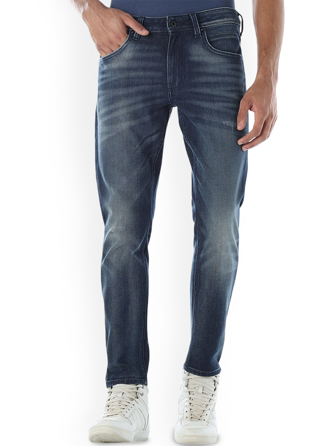 Jack & Jones Men Slim Fit Low-Rise Cat Scratches Light Fade Stretchable Jeans