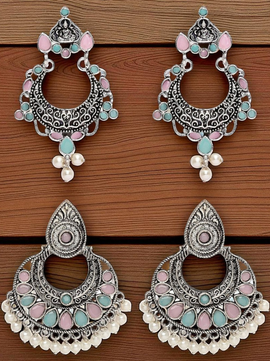 OOMPH Women Pack of 2 Peacock Shaped Drop Earrings