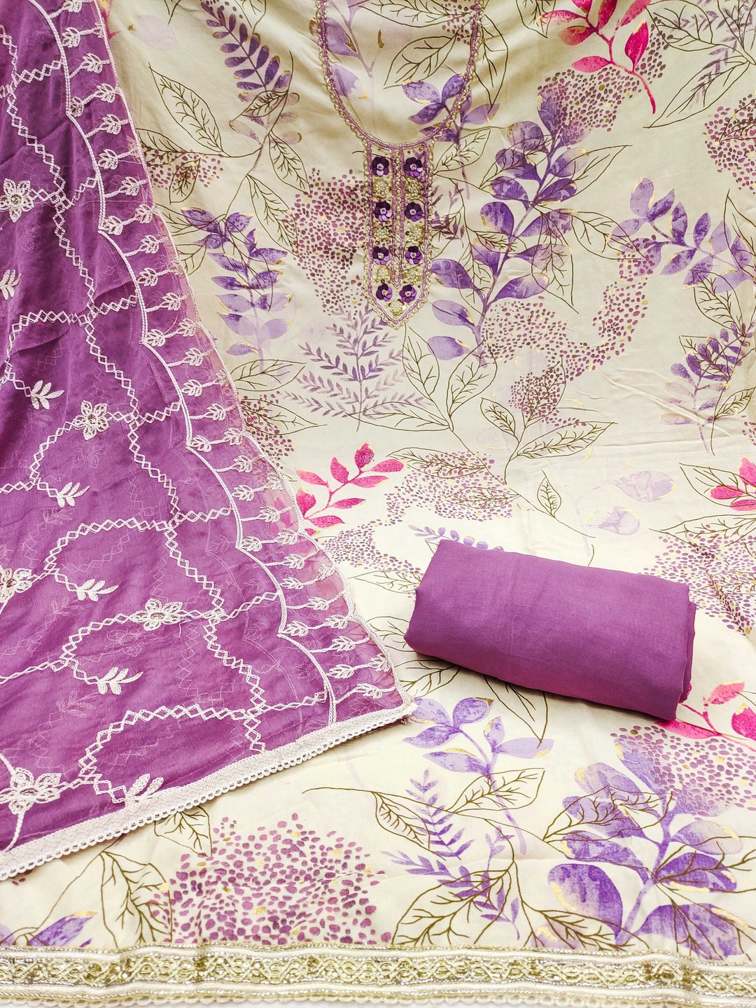 KALINI Women Embellished Cotton Handwork Dress Material With Dupatta