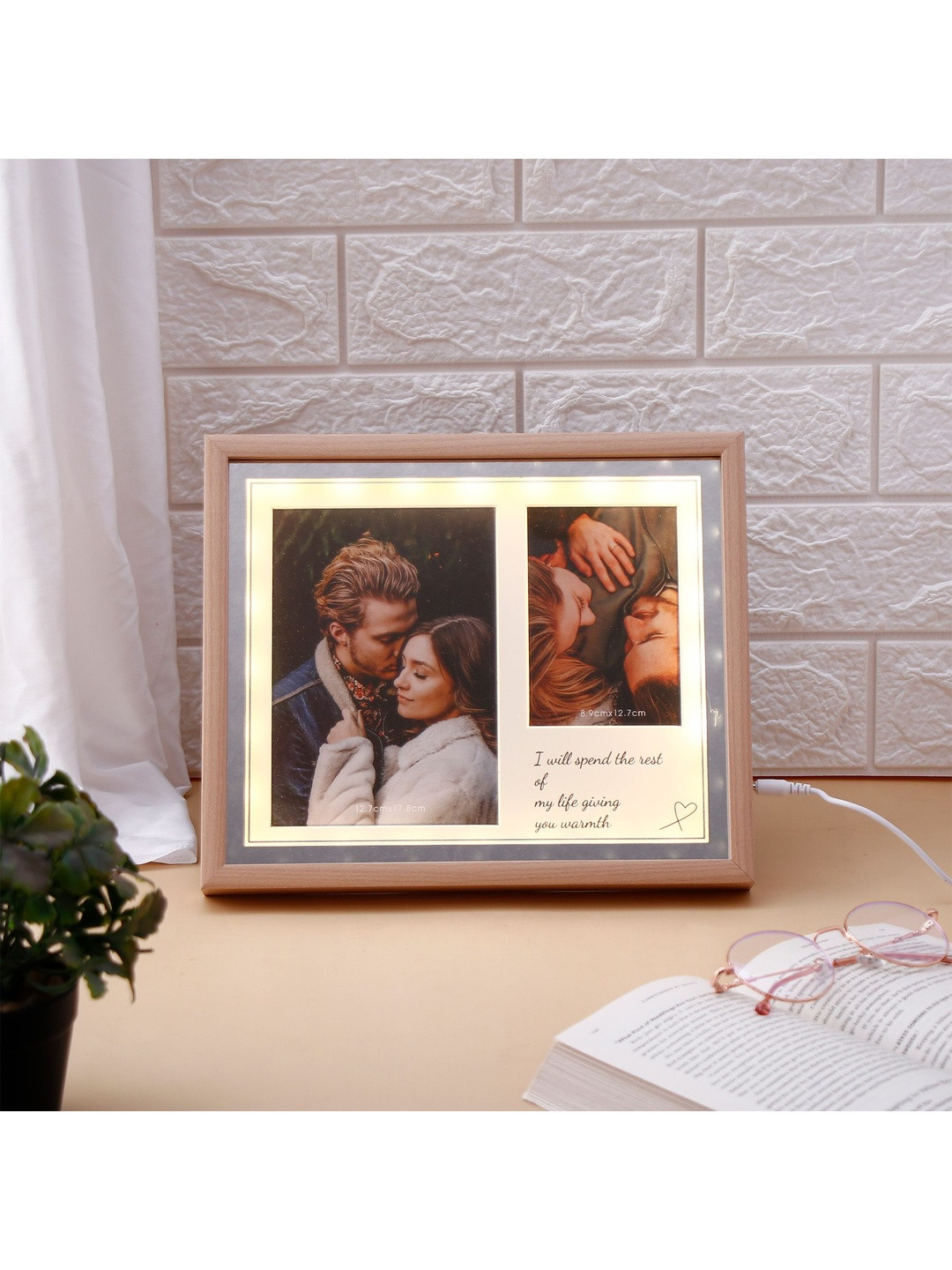Archies Brown MDF LED Table Photo Frame