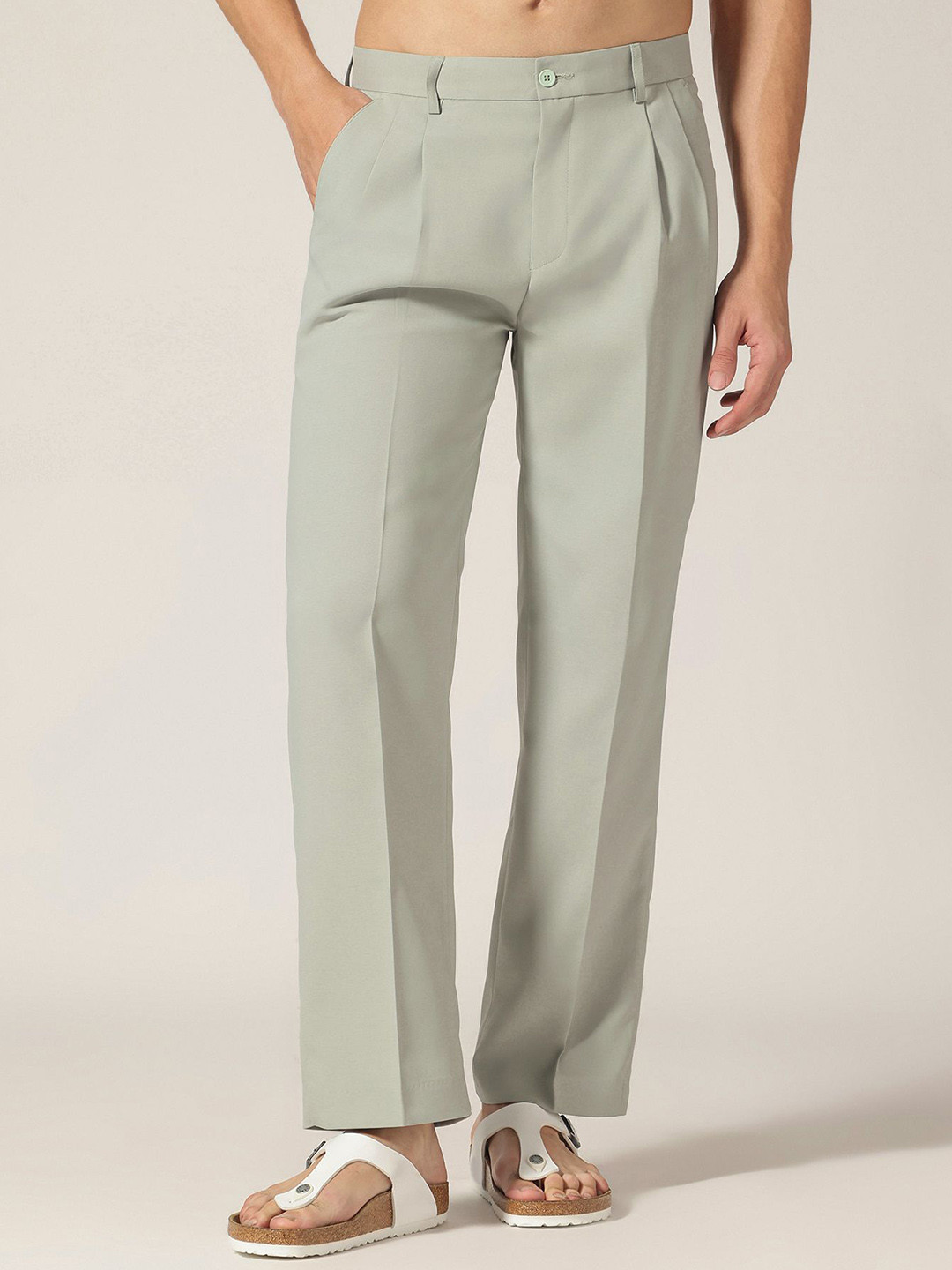 DENNISON Office Wear Men Relaxed Baggy Low-Rise Pleated Trousers