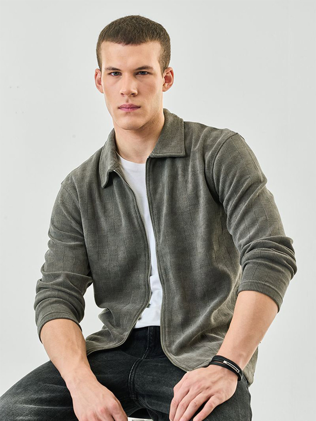 Snitch Men Olive Textured Jacket