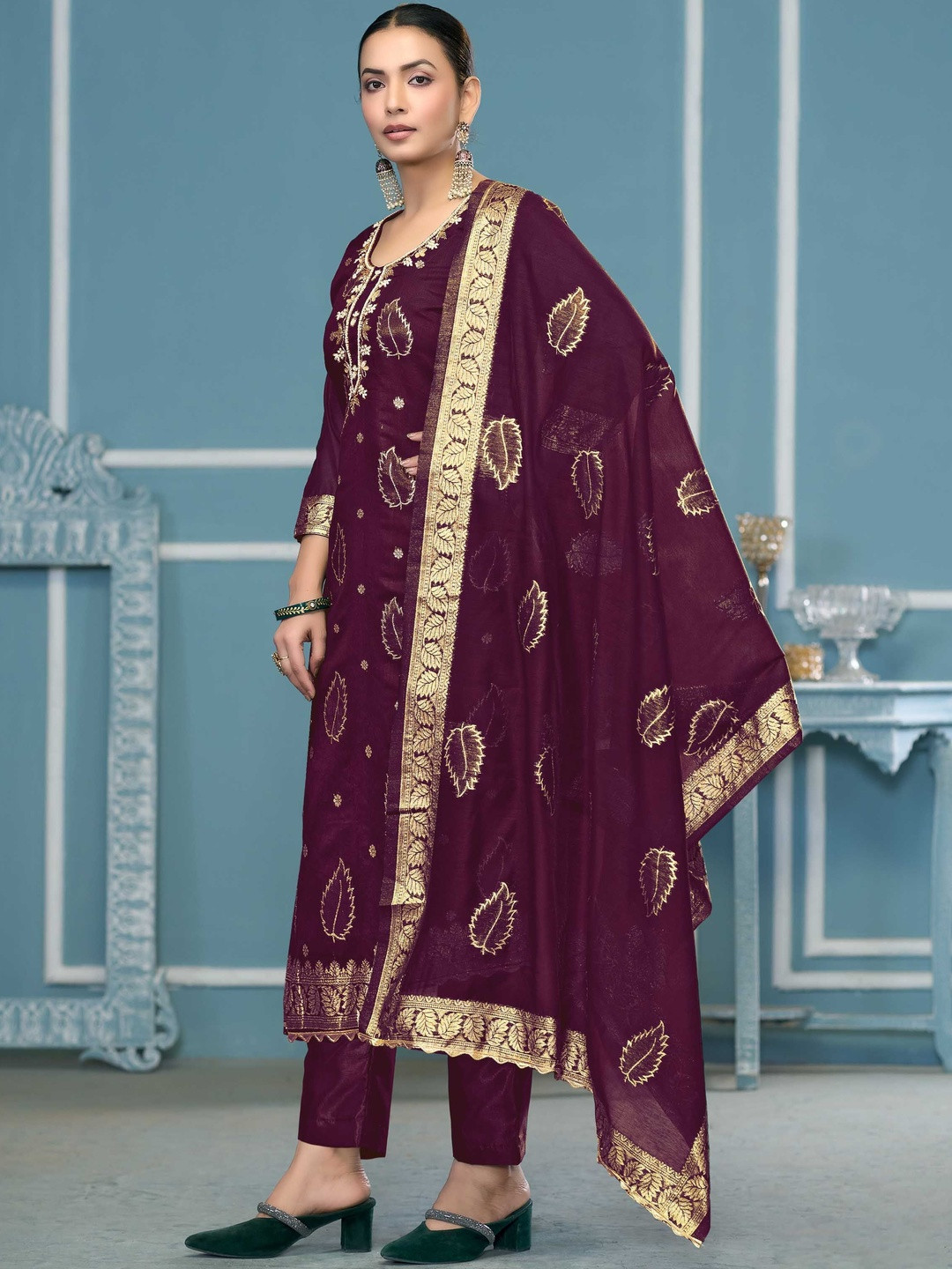 KALINI Banarasi Weaving Dress Material With Dupatta