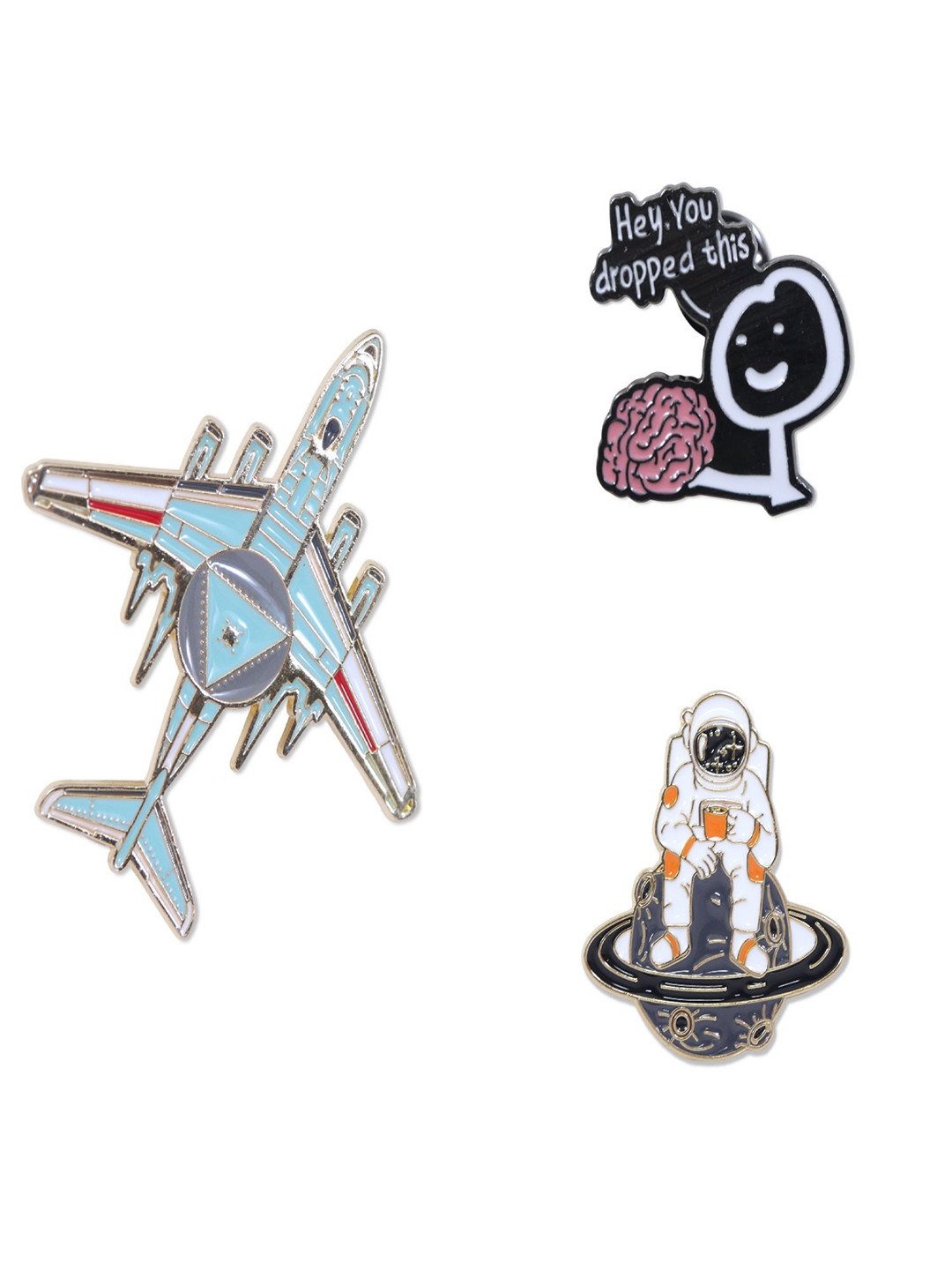 ADORN Set Of 3 Unisex Aeroplane Shaped Minimal Broochs