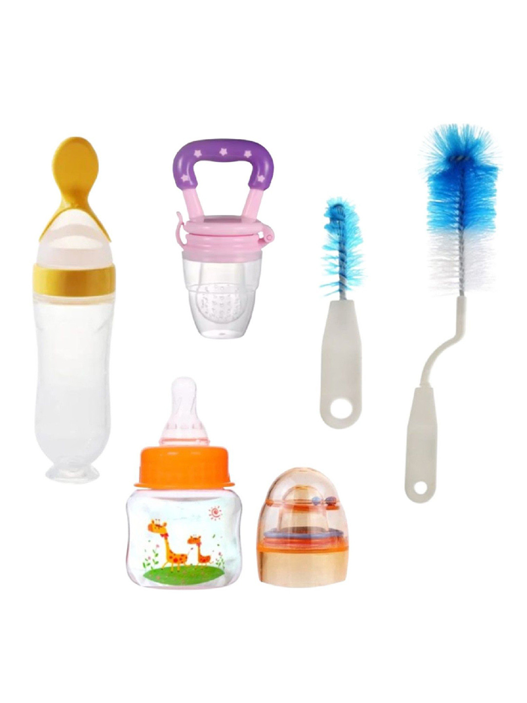 Kalra Magic Infants Set of 5 Transparent & Feeding Bottle With Food Fruit Feeder&Brushes
