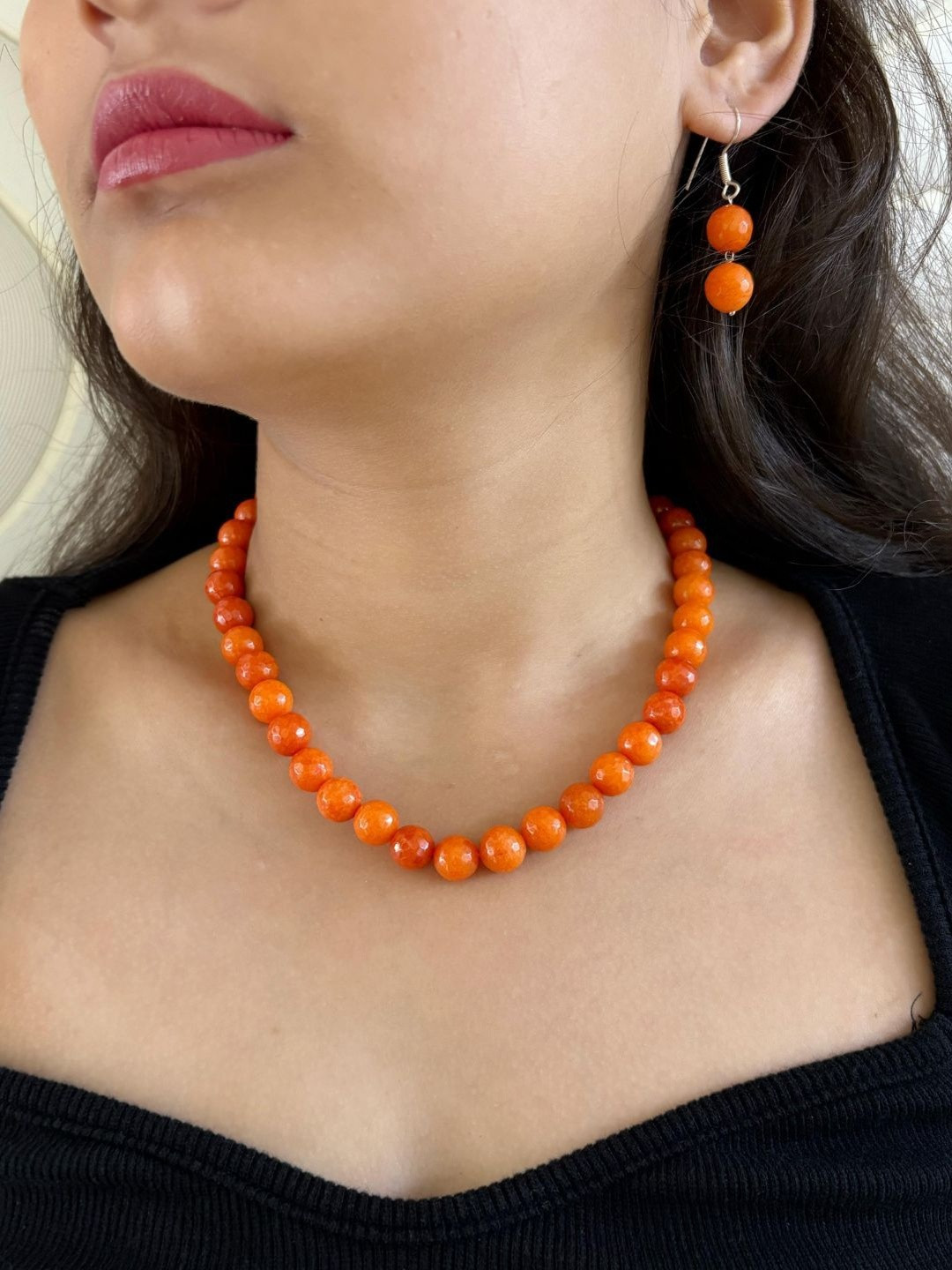 Gehna By  Beadazzled Silver-Plated Jade Beaded Jewellery Set