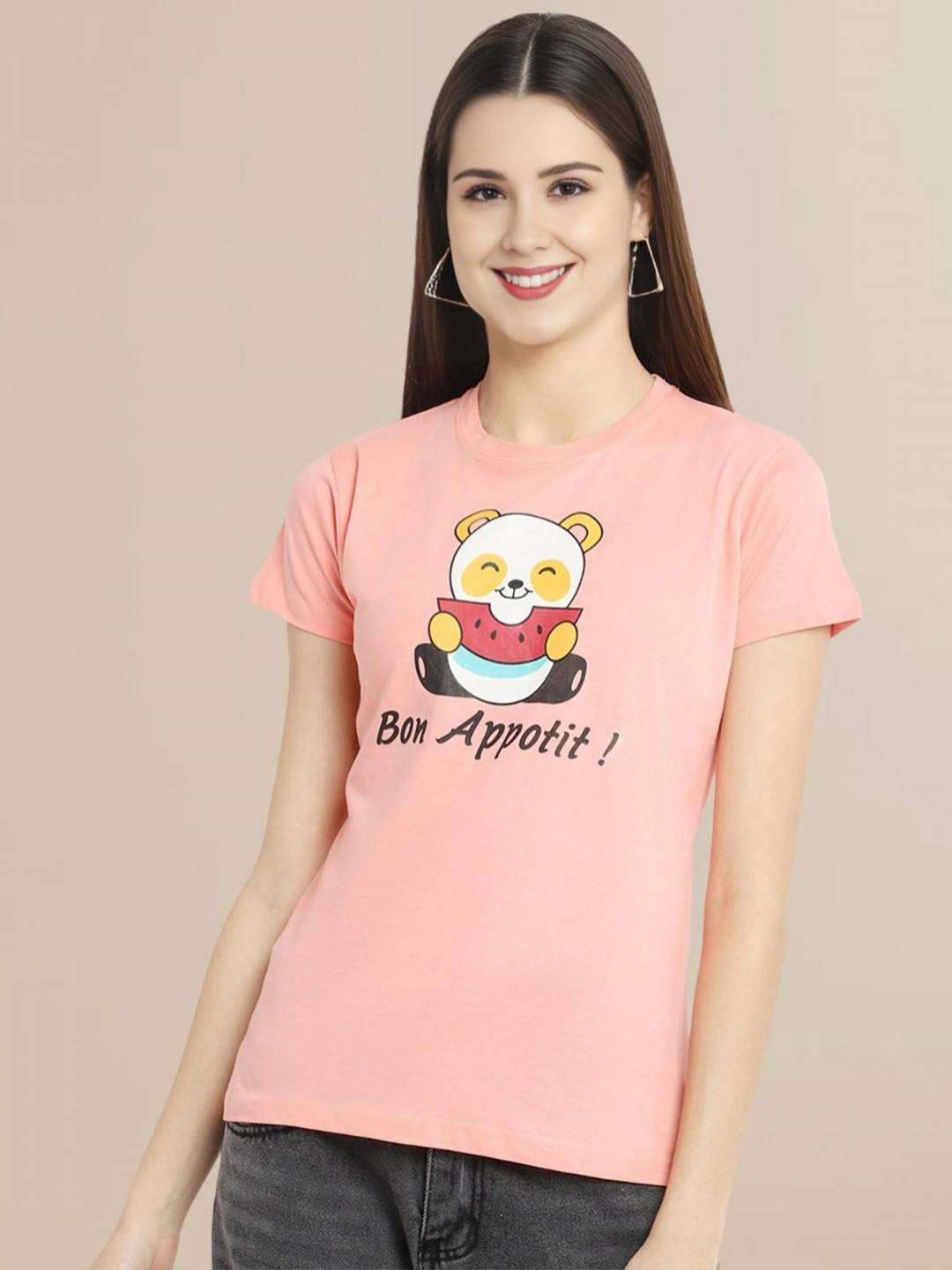 Fabflee Women Graphic Printed Round Neck Cotton Regular T-shirt