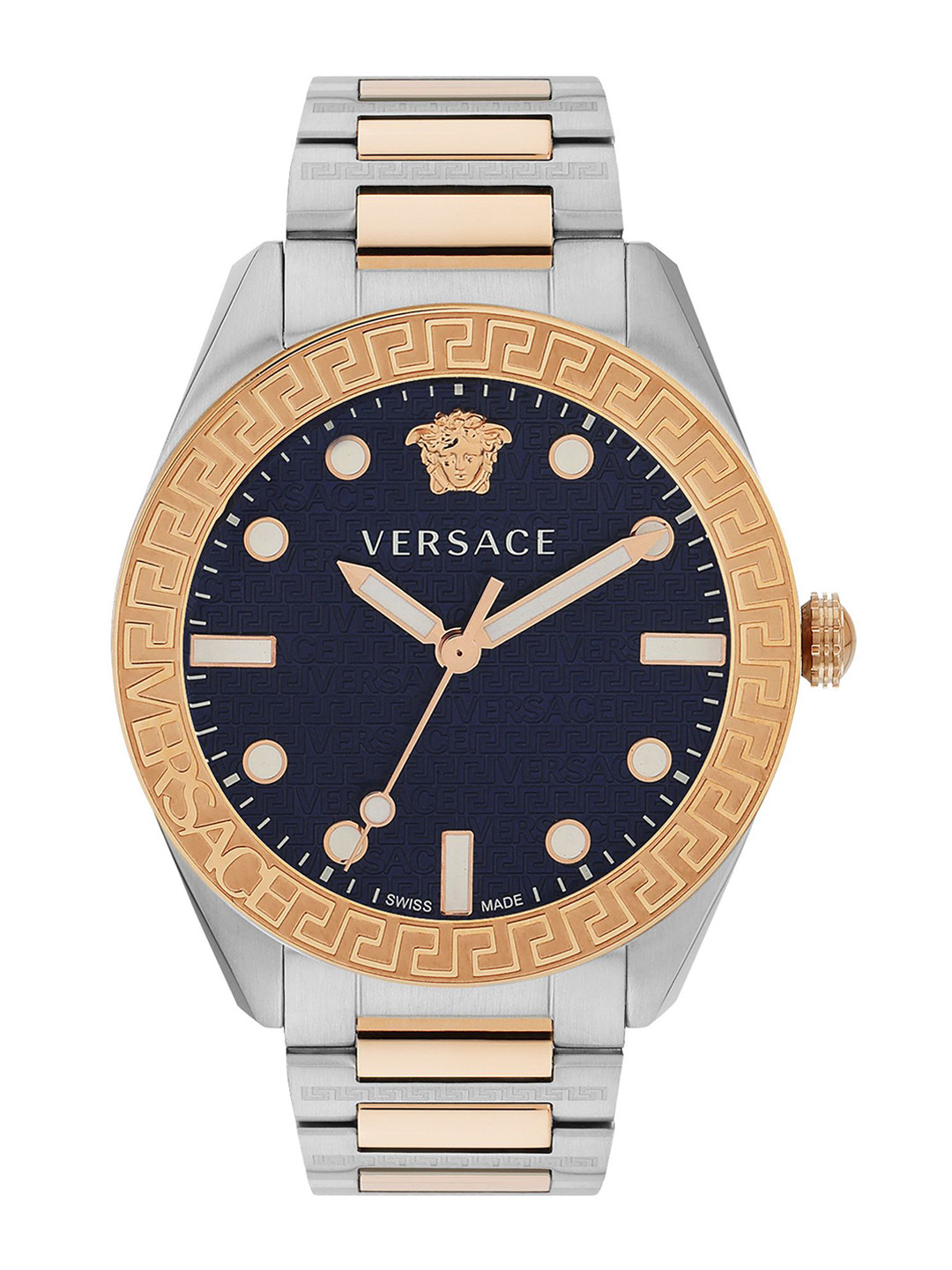 Versace Men Patterned Dial & Stainless Steel Bracelet Style Strap Analogue Watch VE2T00724