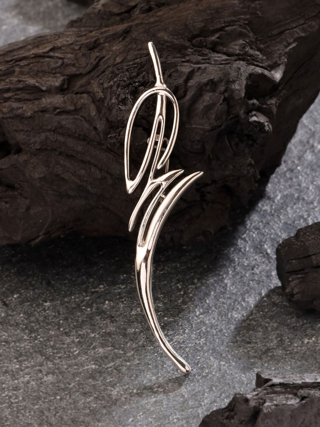 COSA NOSTRAA Silver-Toned Plated Abstract Grace Brass Brooch