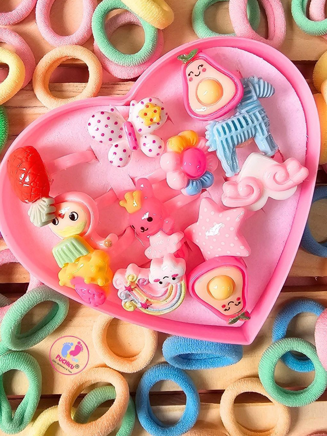 Puchku Girls Pack of 2 Pastel Mini Hair Ties with Elegant Rings set