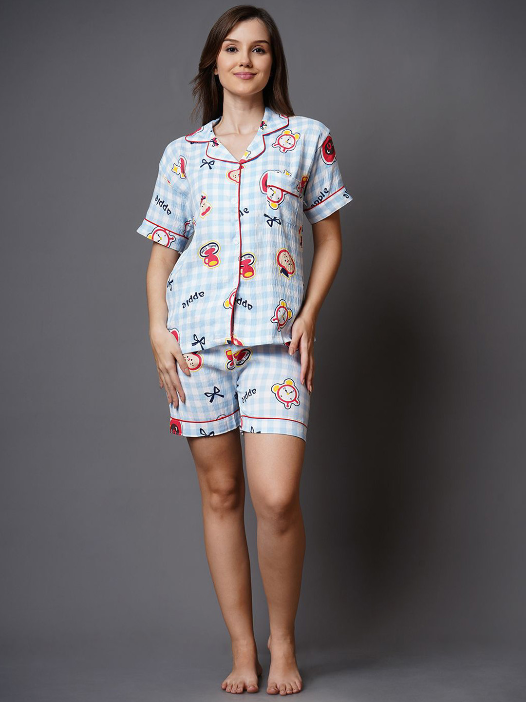ADDYVERO Cartoon Characters Printed Shirt Collar Night suit