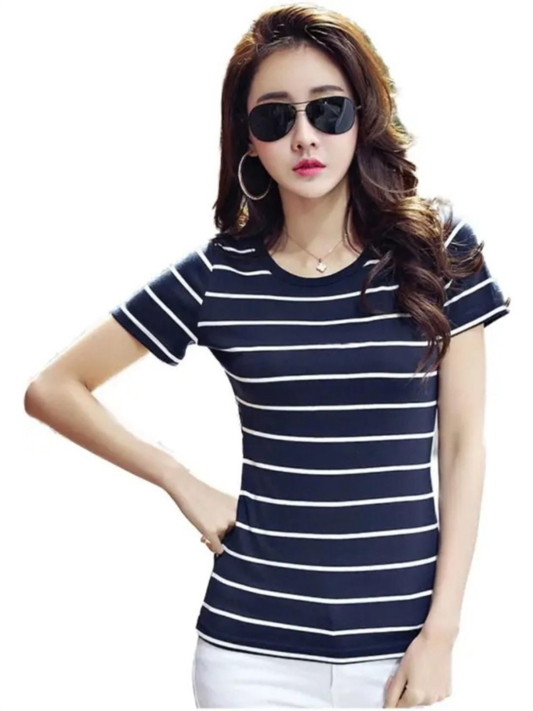 Realglimpse Women Striped Slim Fit T-shirt