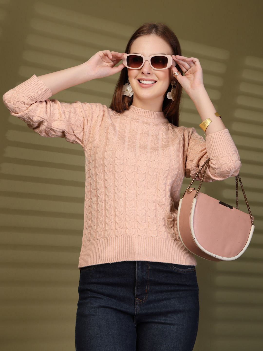 Clora Creation Women Textured Knitted Woollen Pullover
