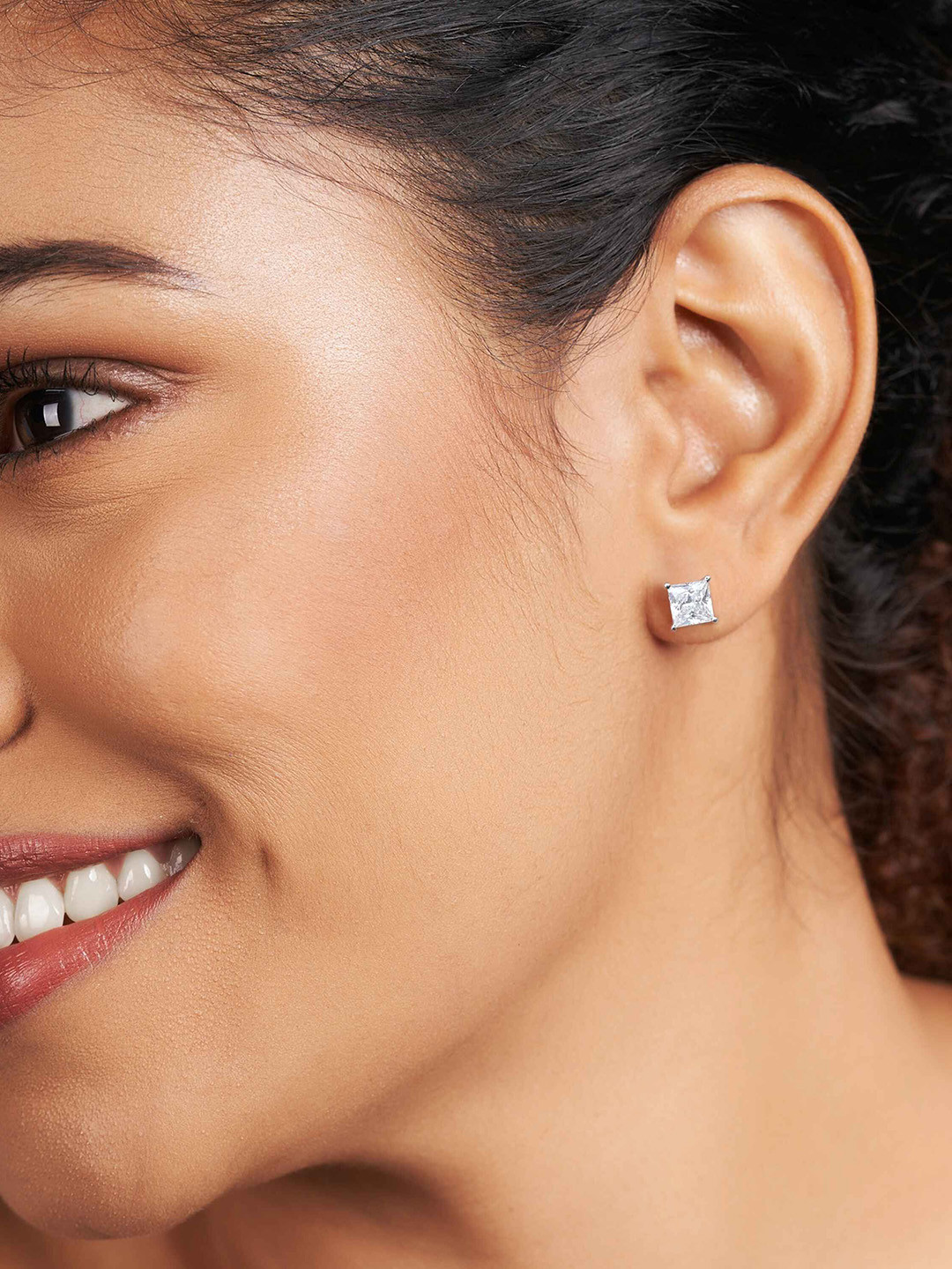 Sparkles 14K White Gold 1 Ct  Lab Grown Solitaire Diamond Princess Stud Earrings 1.6 g