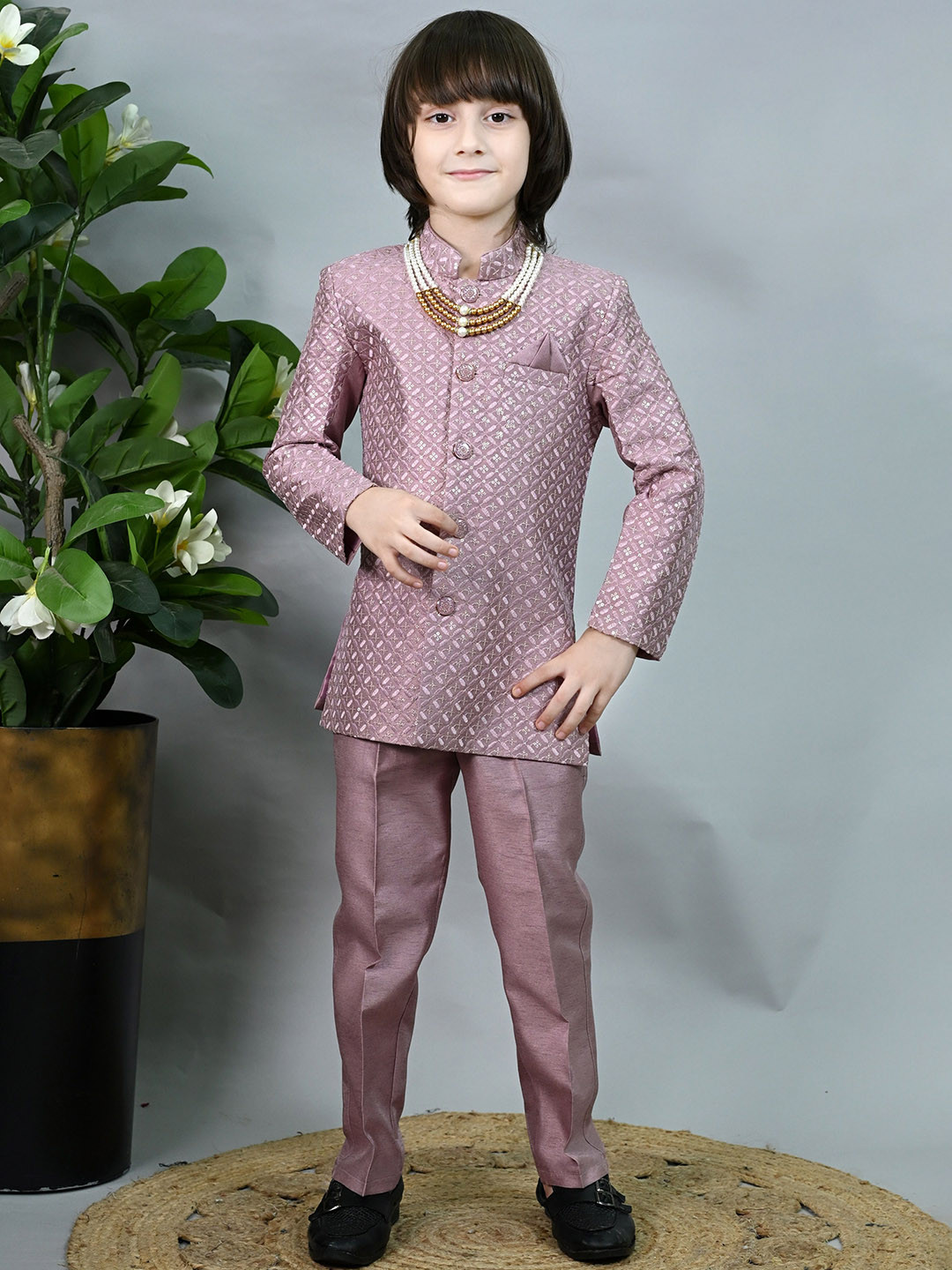 ahhaaaa Boys Jodhpuri Bandhgala Suit Set With Mala