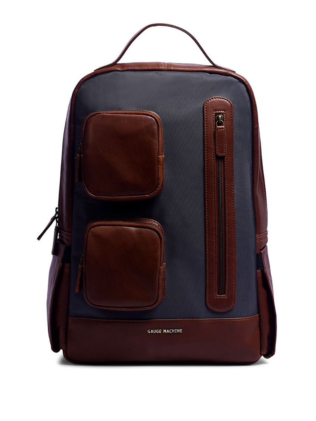 Gauge Machine Unisex Colourblocked Leather Backpack with Compression Straps