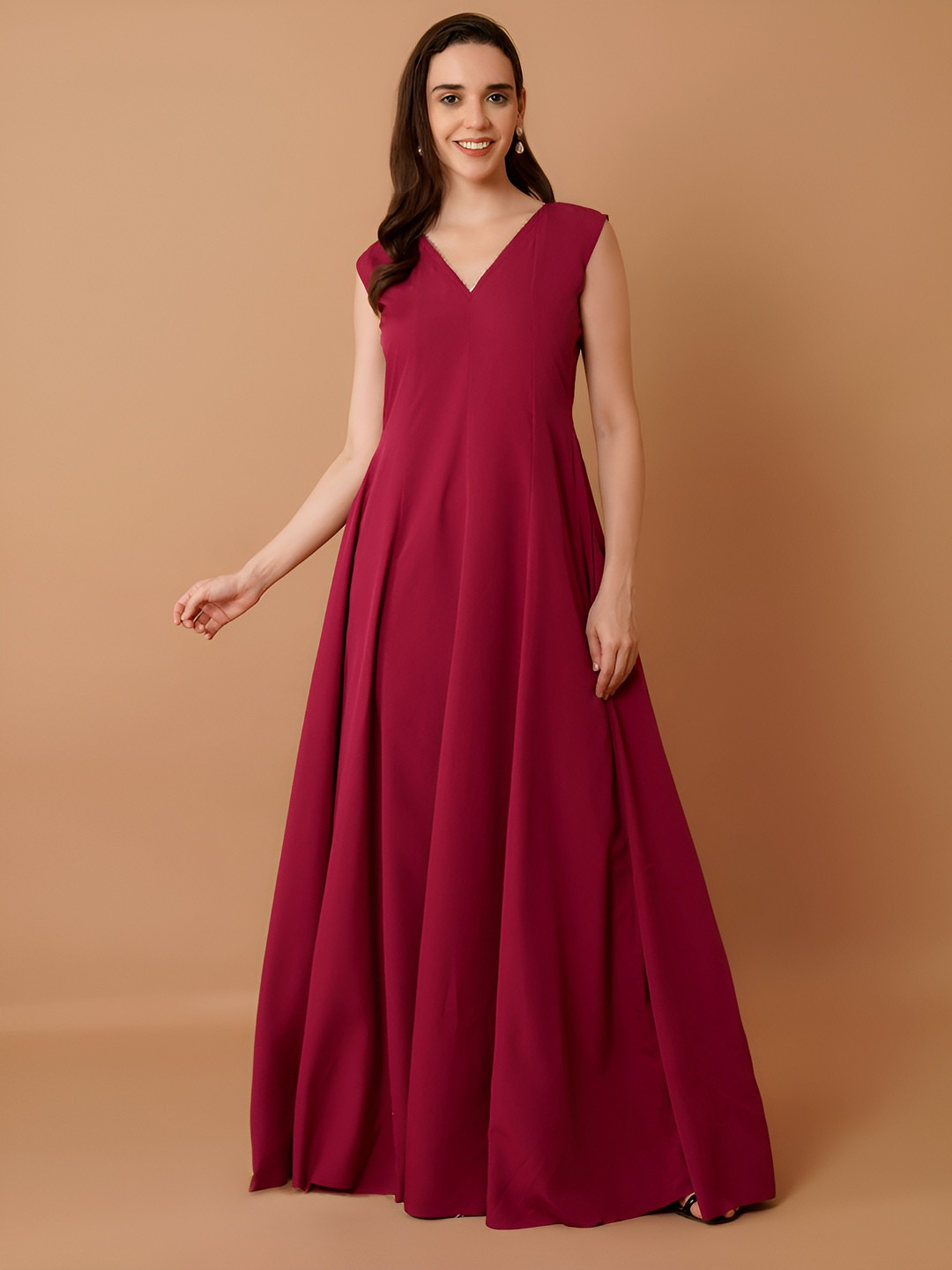 Magnetism Woemn Crepe A-Line Maxi Dress With Floral Printed Dupatta