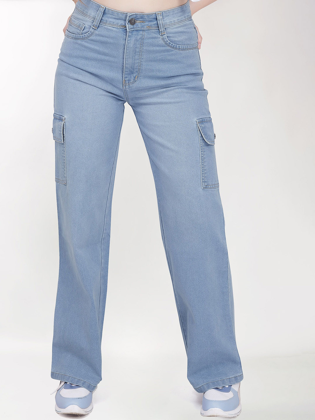 DIVISIVE Women Wide Leg High-Rise Low Distress Denim Cargo