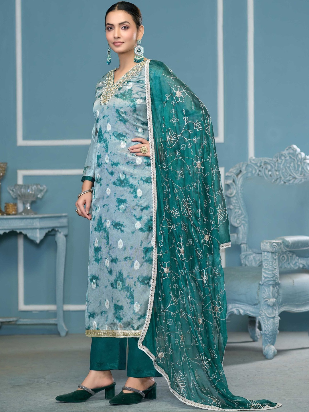 KALINI Organza Banarasi Handwork Dress Material With Dupatta