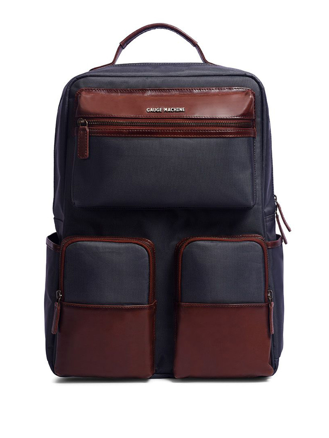 Gauge Machine Unisex Colourblocked 16 inch Leather Backpack With Adjustable Strap