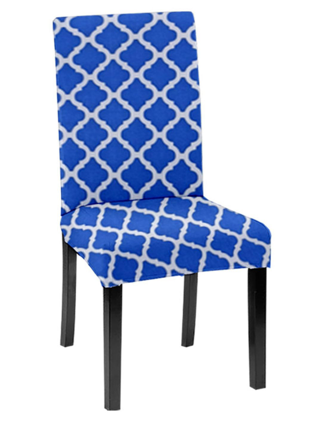 Lazi 200 GSM 1 Piece Blue & White Printed Stretchable Dining Chair Cover