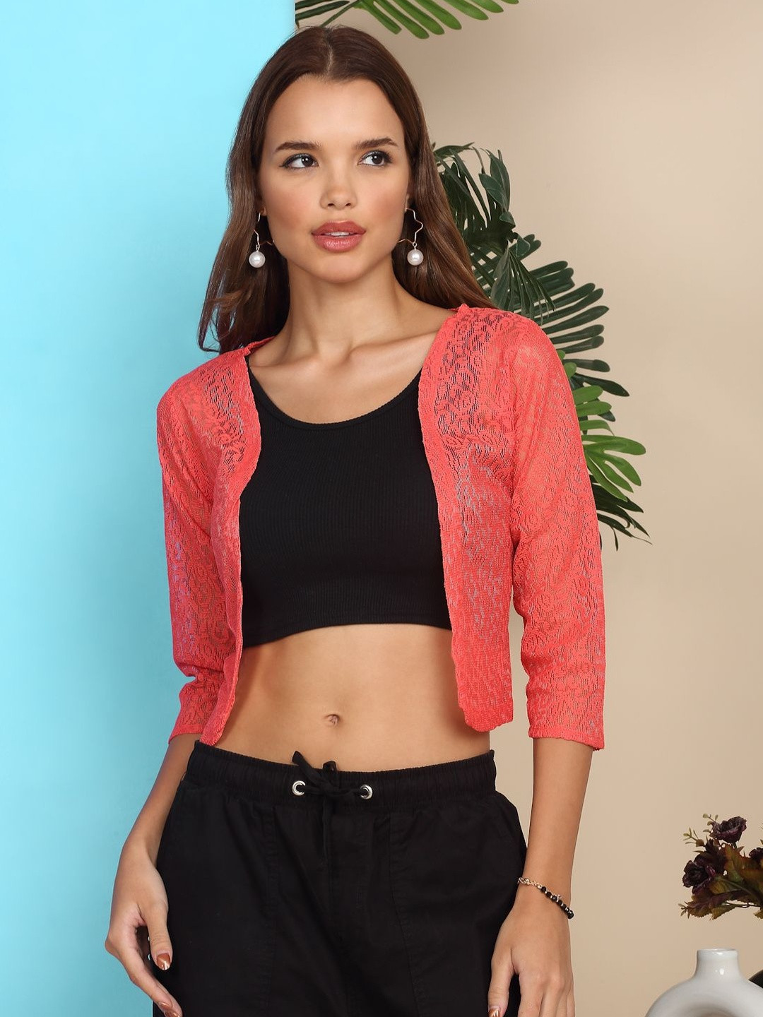 SZN Women Crop Single Button Shrug