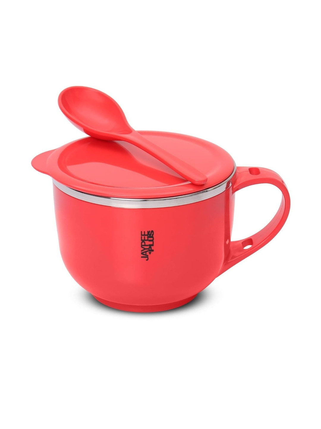 JAYPEE PLUS Red Textured Stainless Steel Soup Bowl with Lid & Spoon
