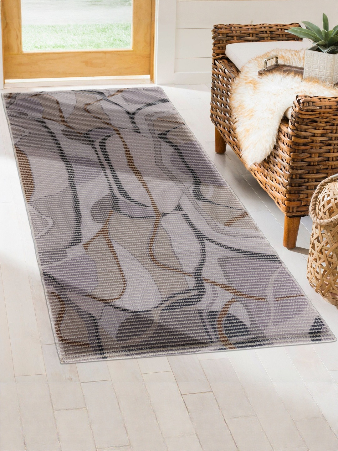 Homzz Grey Geometric Patterned Cotton Floor Mats & Dhurrie
