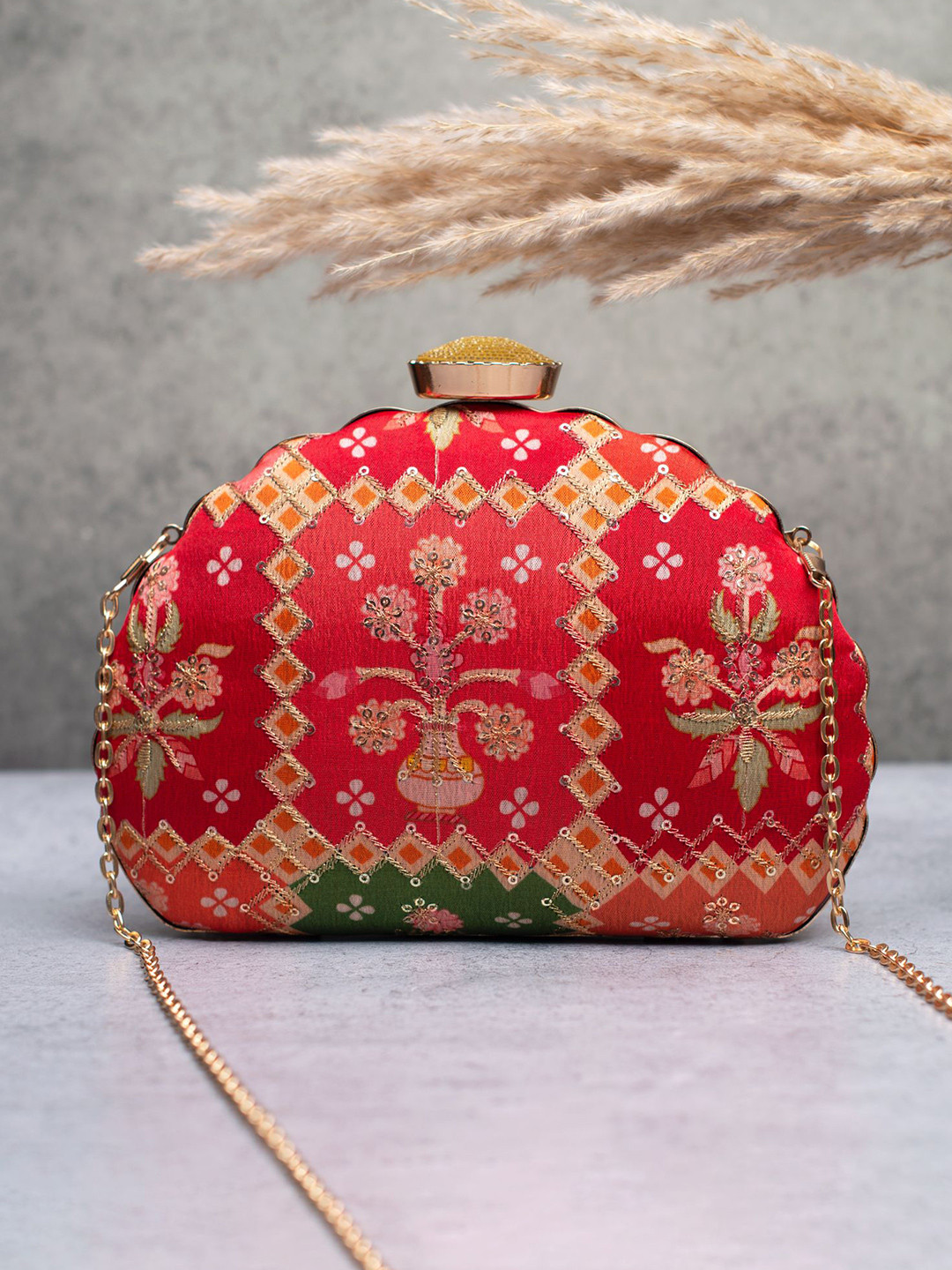 ARTKLIM Women Embroidered Half Moon Scarlet Royale Clutch