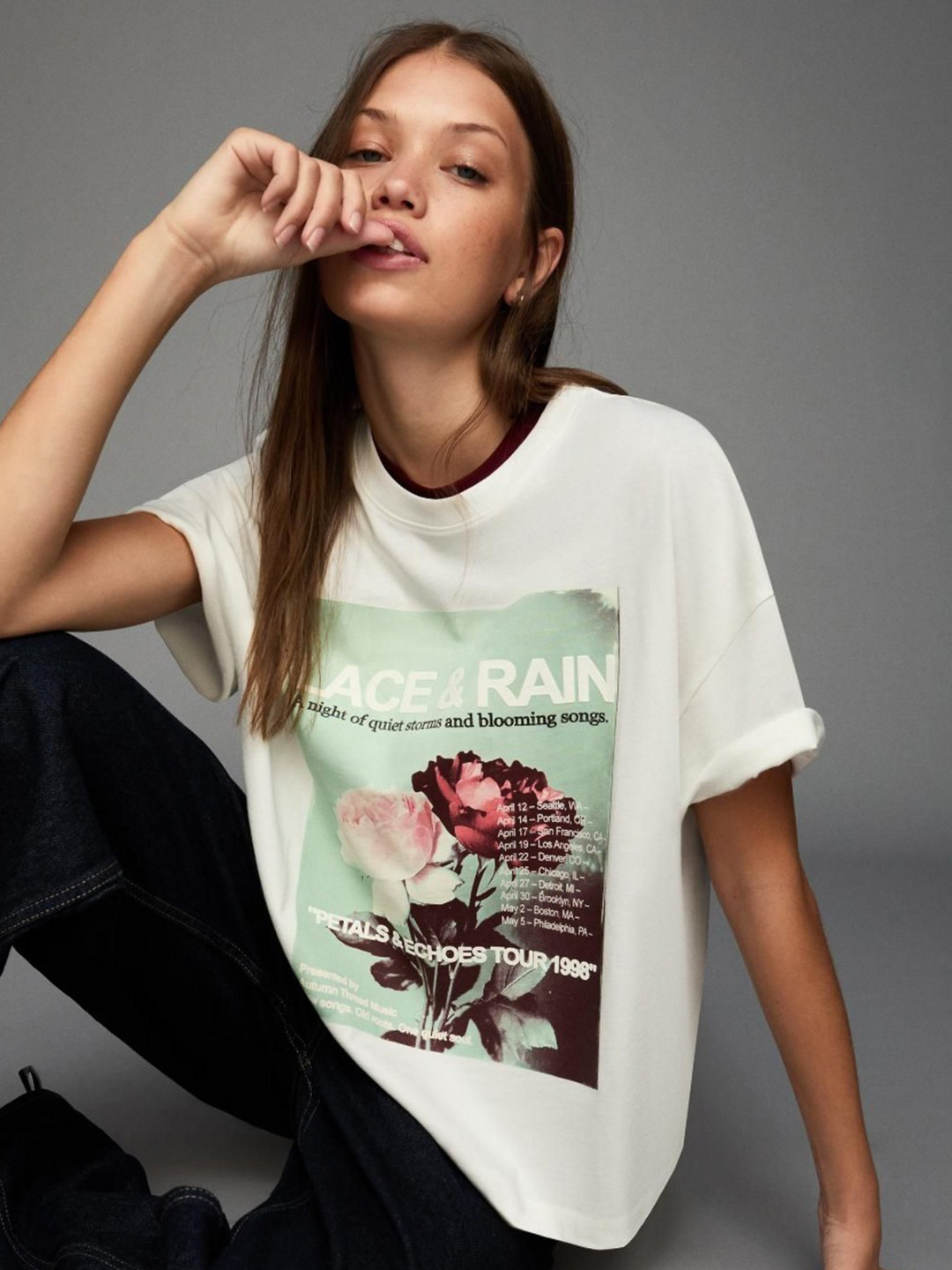 Bershka Printed Short Sleeve Oversize T-shirt