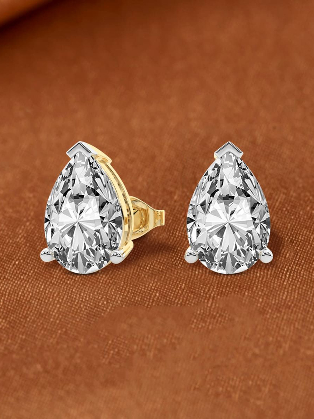 Sparkles 14Kt Gold Pear Solitaire Stud Earrings With 1 Carat Lab Grown Diamond - 1.68g