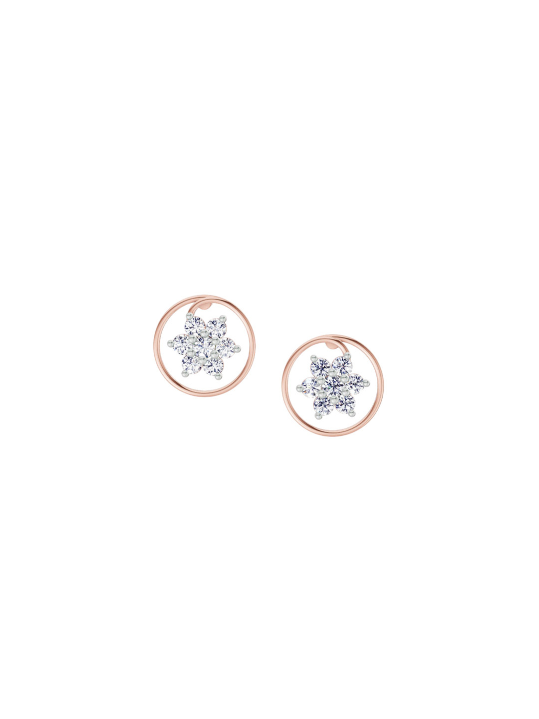 Sparkles 14Kt Rose Gold Round Halo Petal Lab Grown Diamond Earrings - 2.38 g