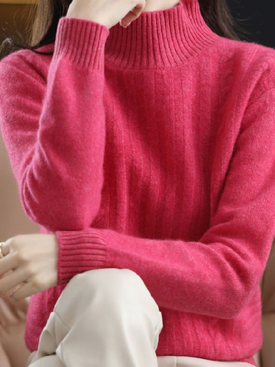 DressBerry Women Pink Cotton Pullover Sweaters