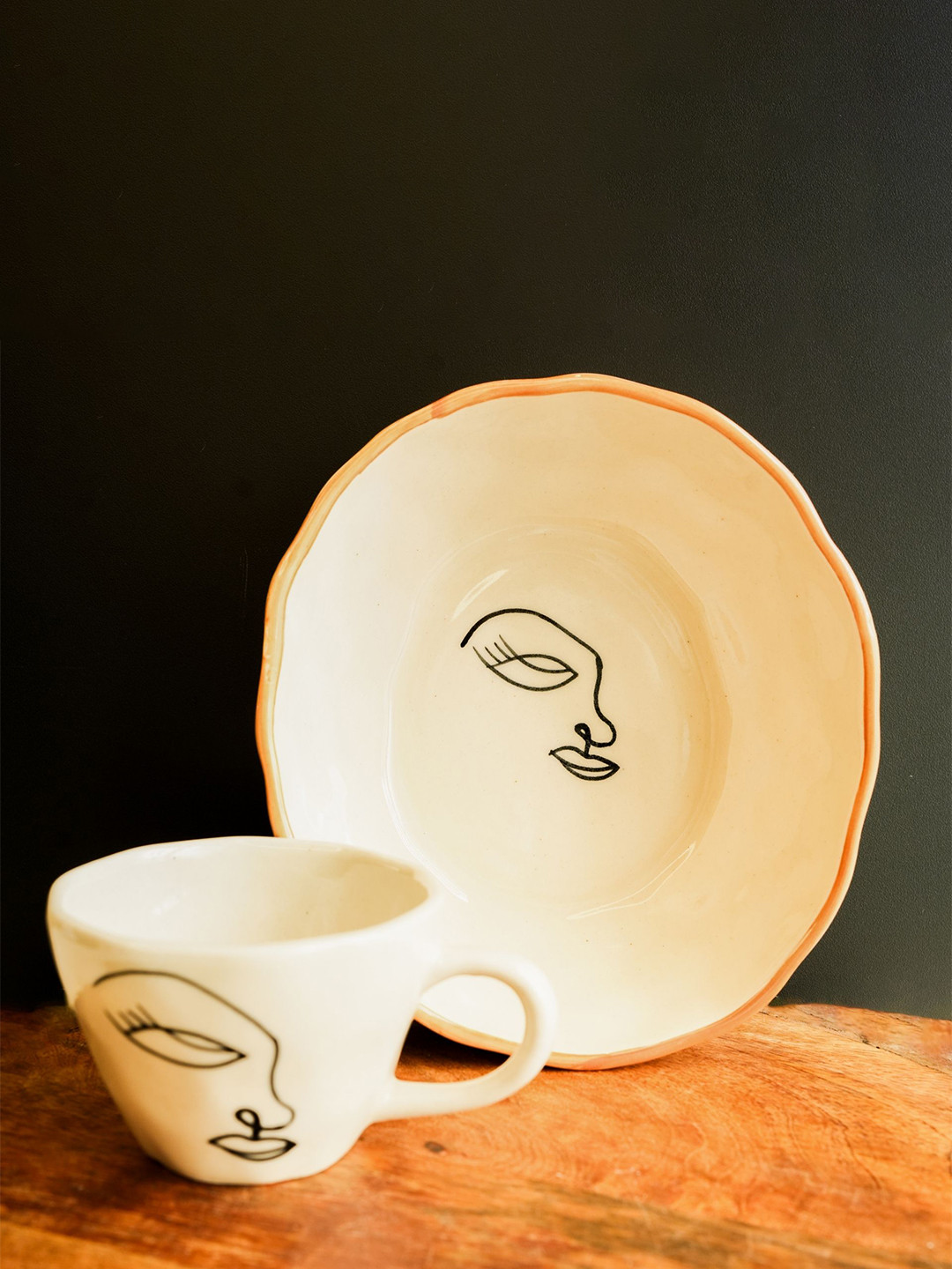 ArteCasa White 2 Pieces Printed Ceramic Glossy Mug and Bowl