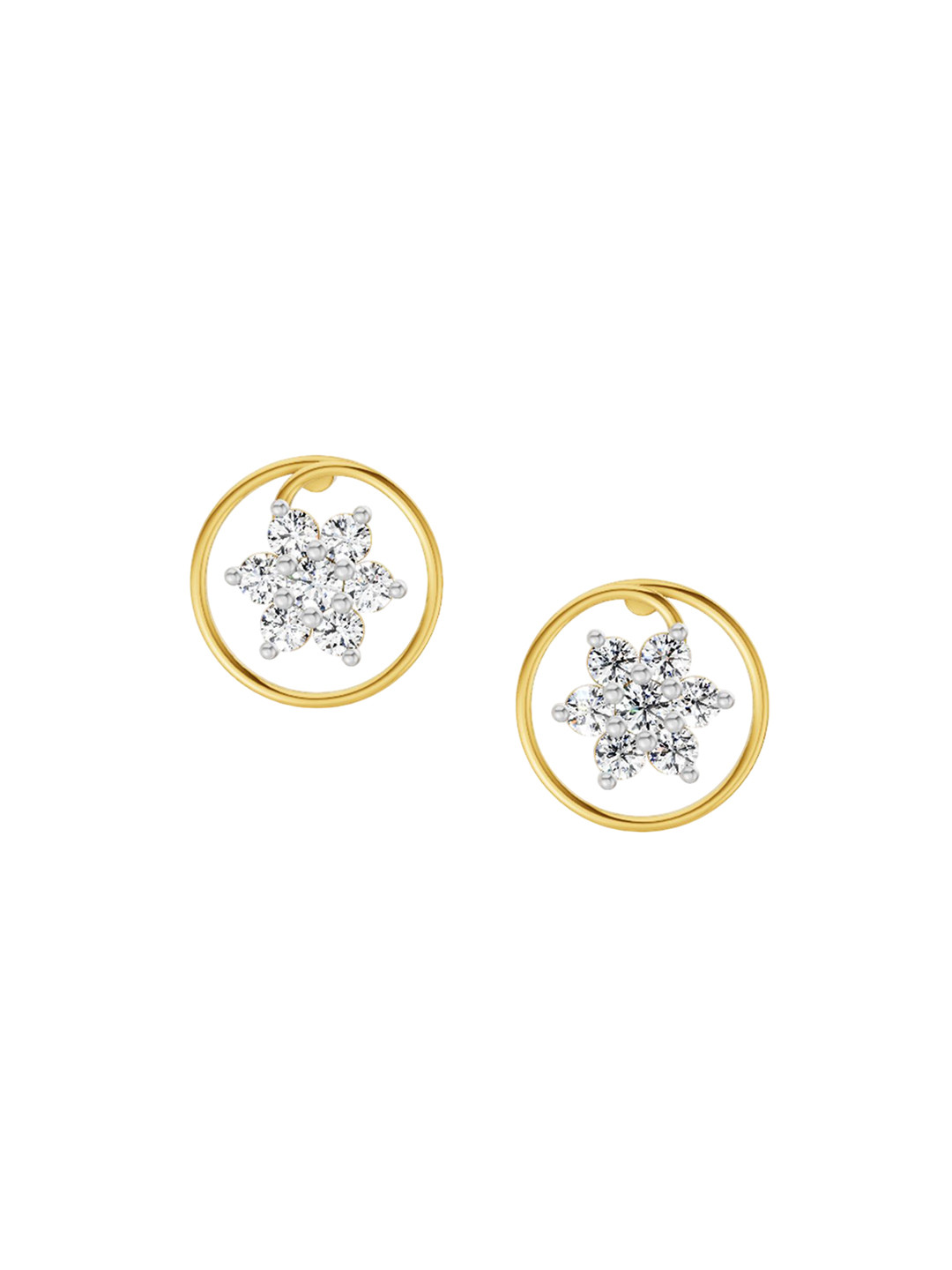 Sparkles 14K Yellow Gold Round Halo Petal 0.78 Ct Lab Grown Diamond Earrings 2.38 g