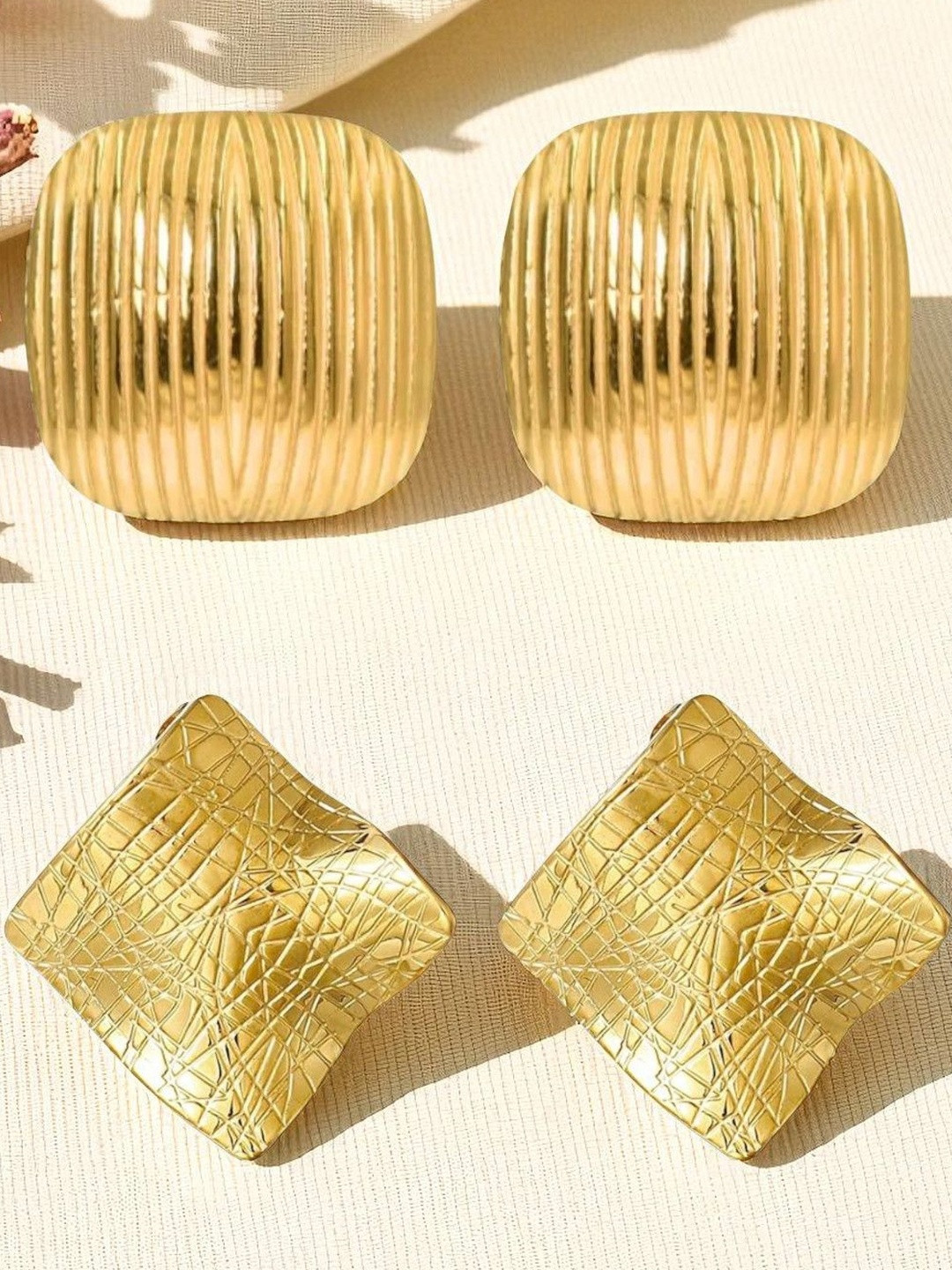 OOMPH Women Combo of 2 Gold Large Square Studs Earrings