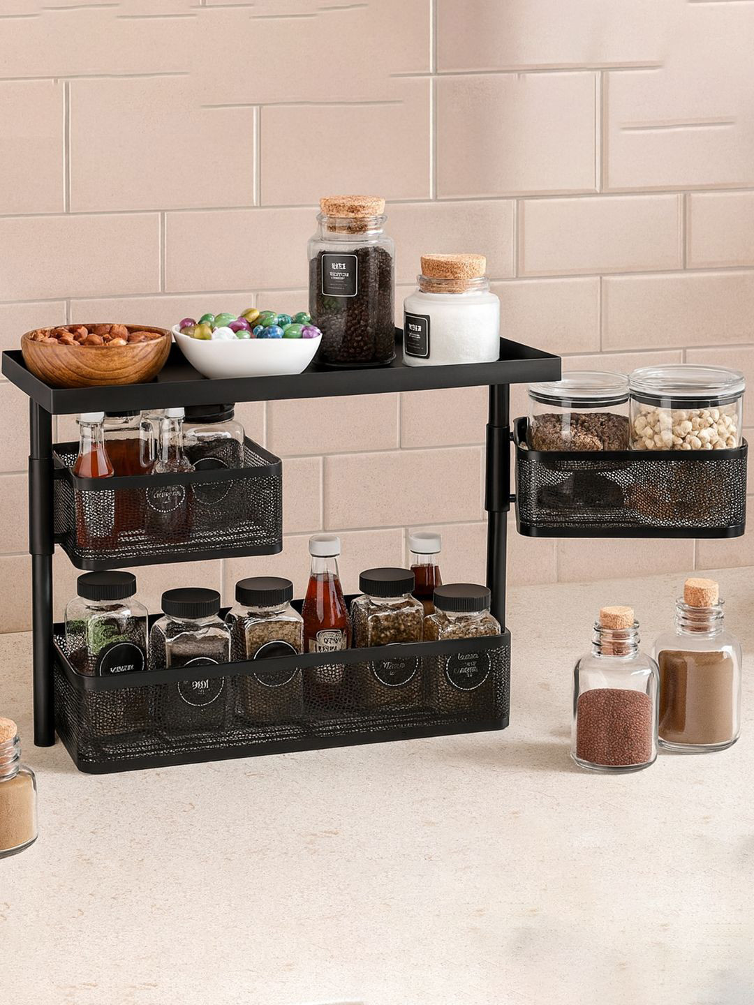 Kuber Industries Black Metal Kitchen Organisers Rack