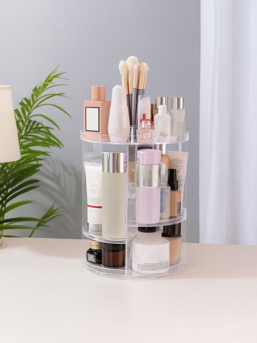 Kuber Industries Transparent 360 Rotating Desk Storage Organiser