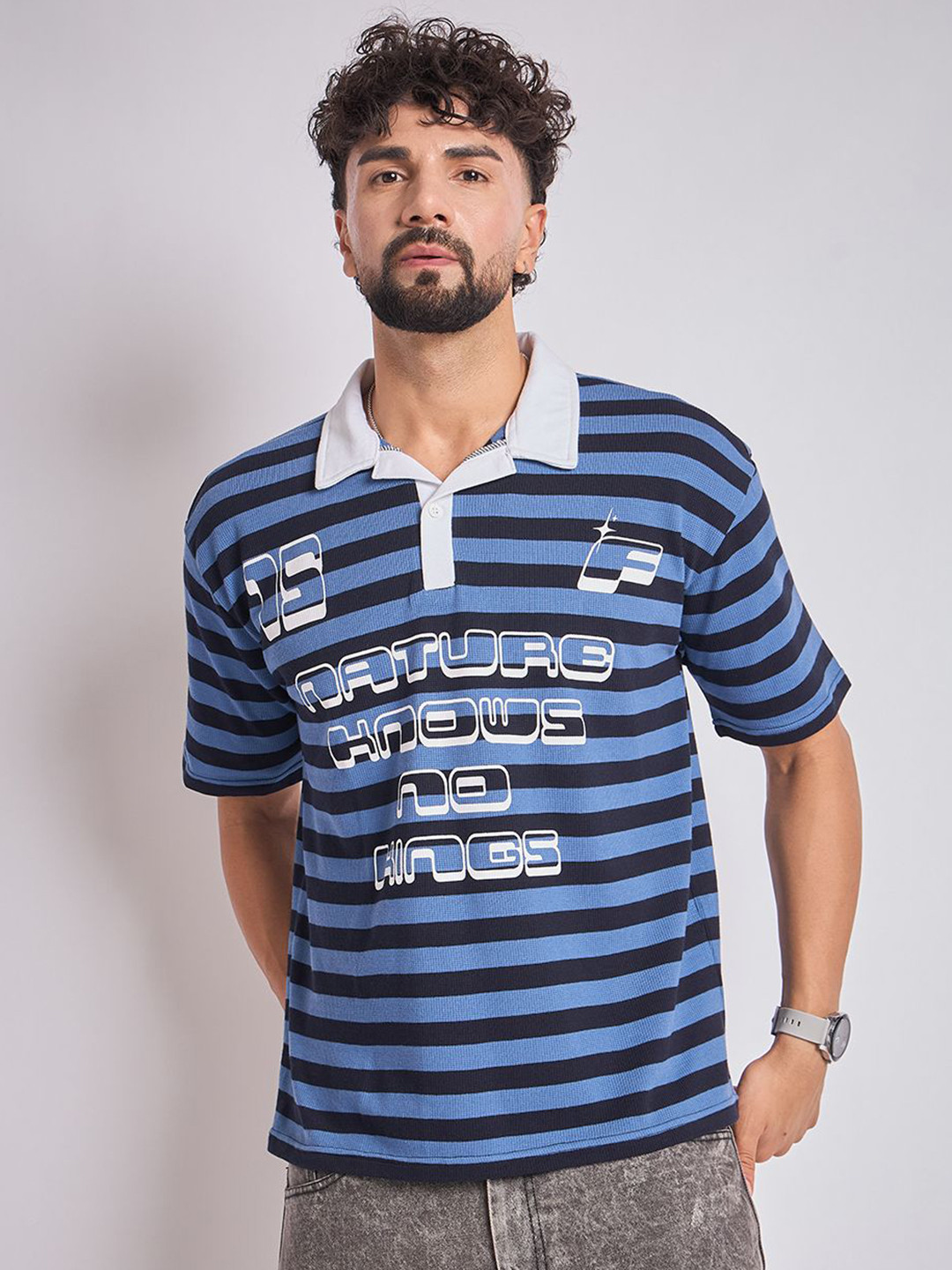 FUGAZEE Men Striped Relaxed Fit Cotton T-shirt