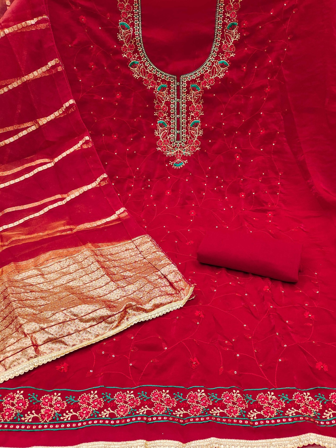 KALINI Unstitched Silk Sequence Dress Material