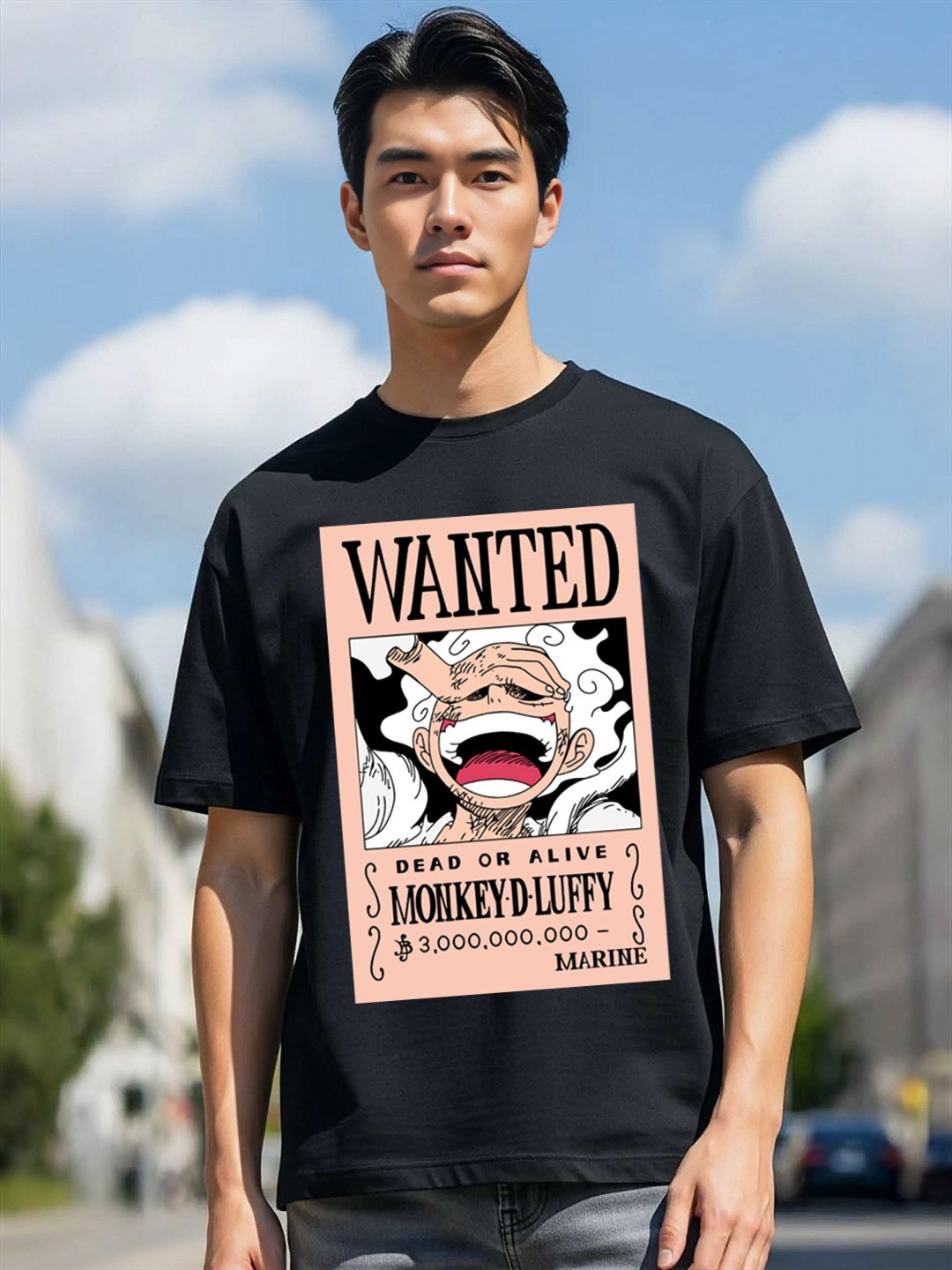 MaverIQ Men Monkey D Luffy Graphic Printed Oversized Cotton Regular T-shirt