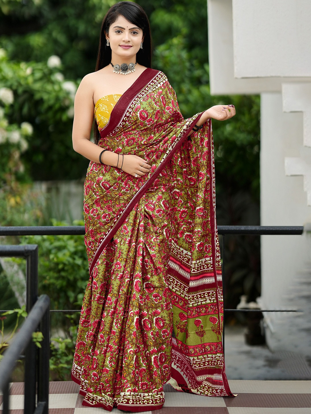 Anouk Green Batik Pure Cotton Sarees