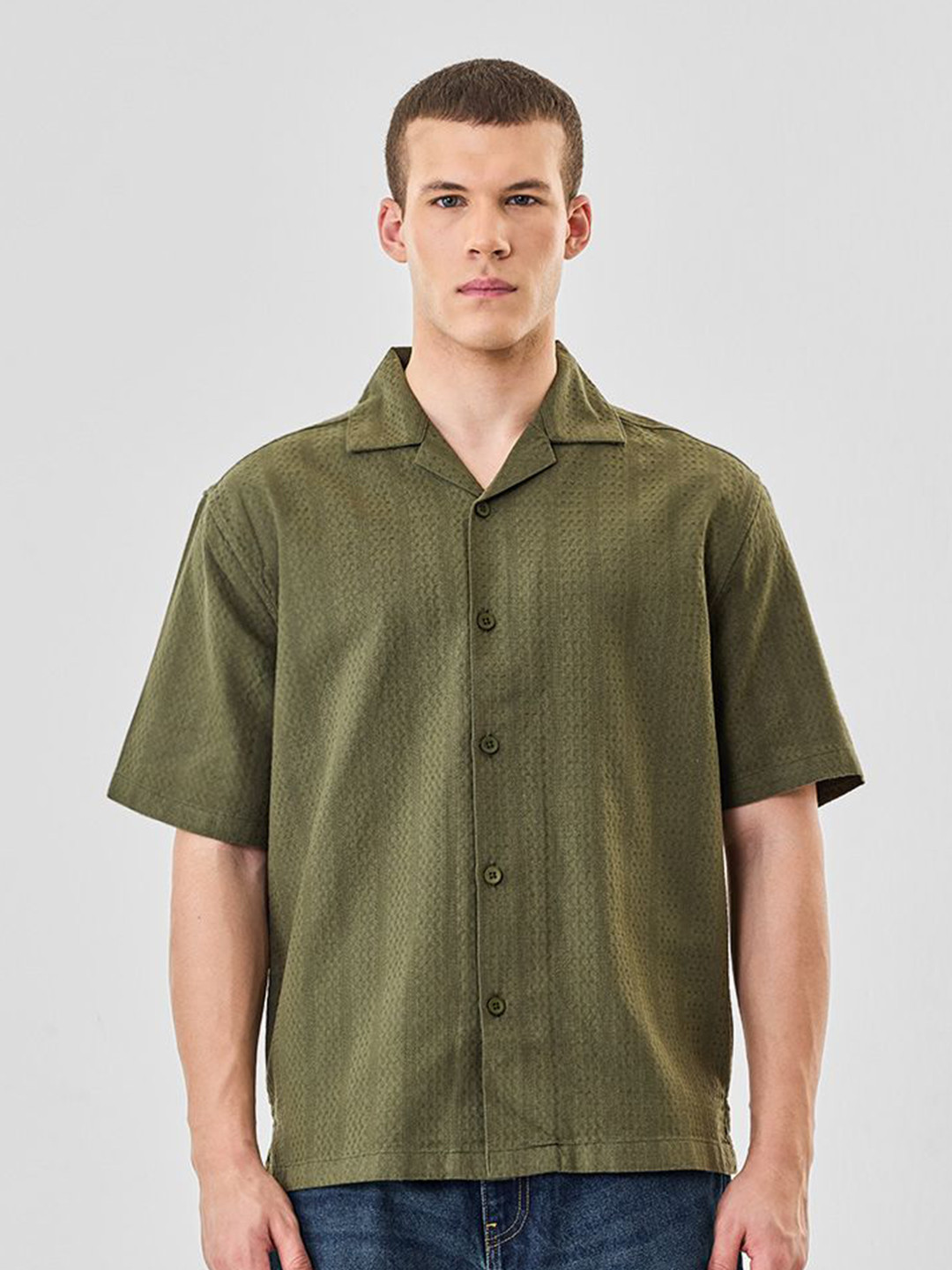 Snitch Men Olive Textured Shirt