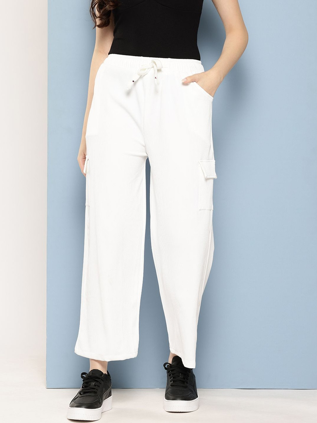 CORSICA Womens White Cotton Cargos Trousers