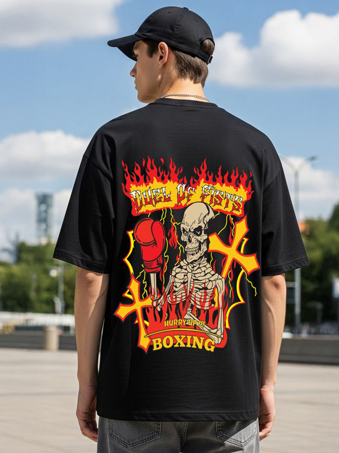 MaverIQ Men Printed Grunge Oversized T-shirt