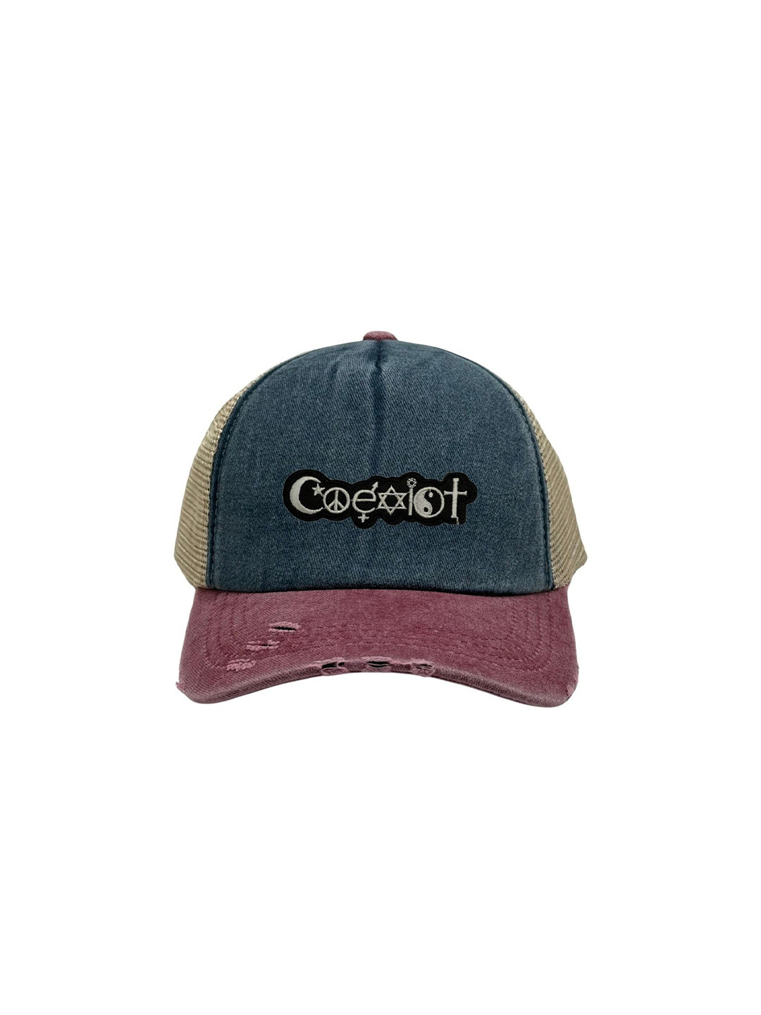 The Tie Hub Men Colourblocked Coexist Logo Trucker Cap